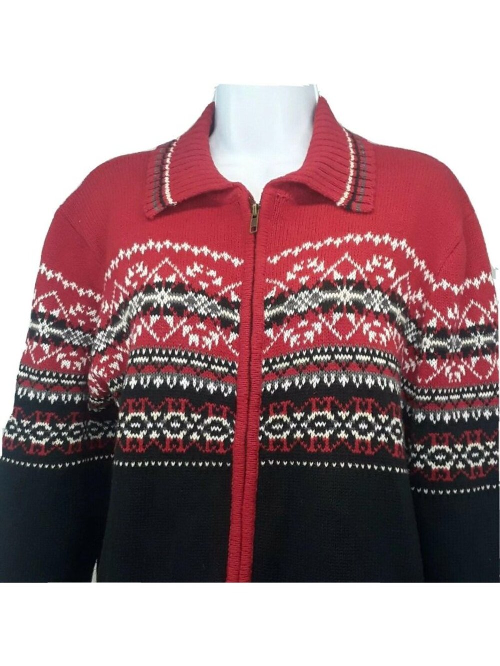 Heirloom Collectibles Cardigan Sweater Womens Medium Fair Isle Design 2004 Red